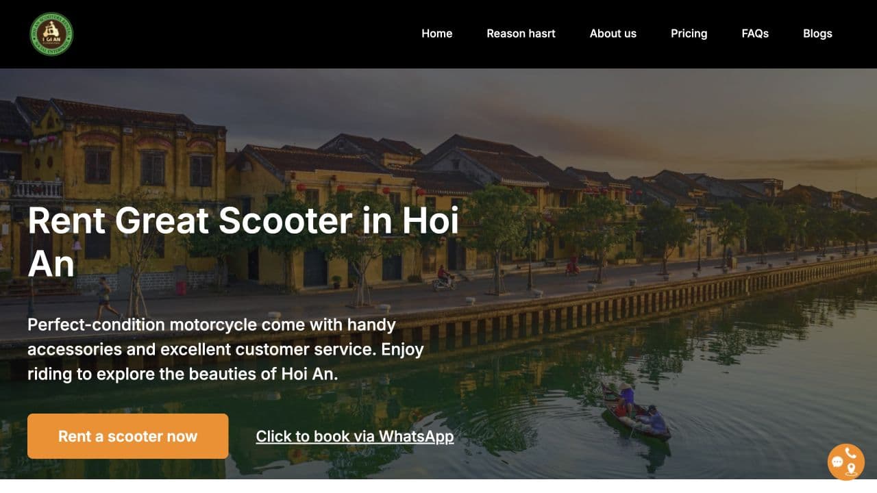 Hoi An Scooters Rental — giao diện trang chủ