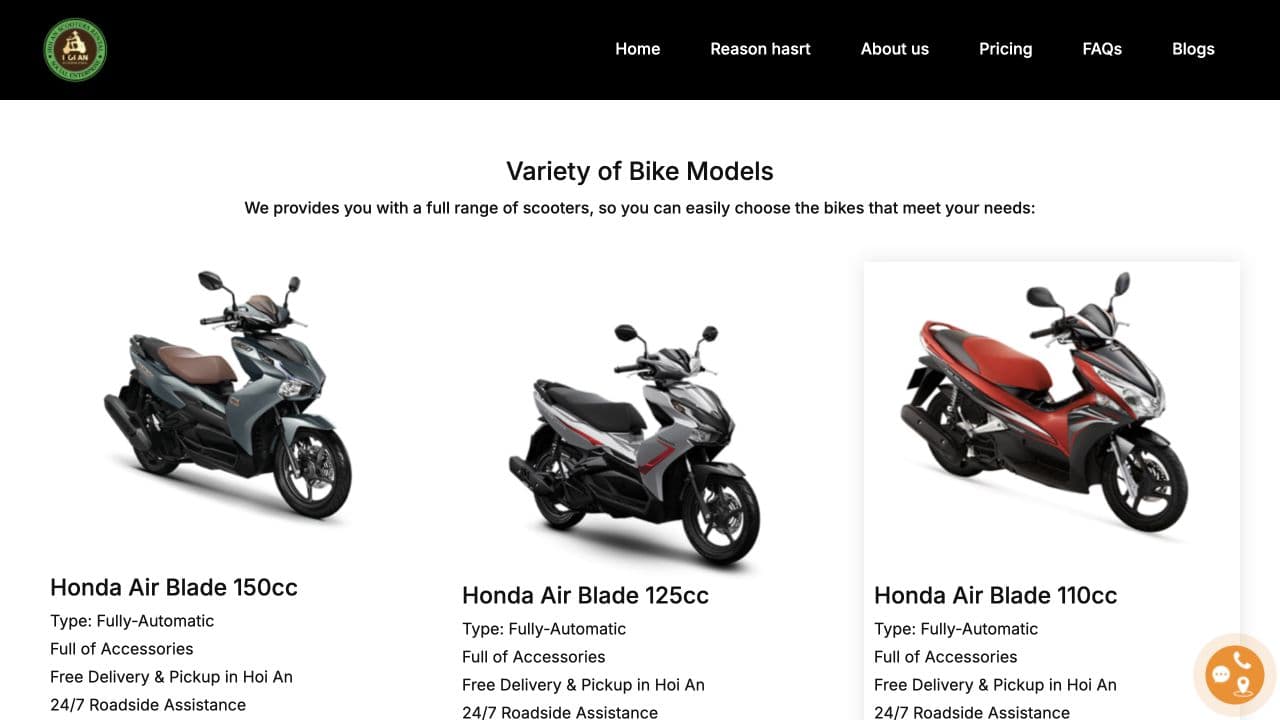 Hoi An Scooters Rental — chi tiết giao diện