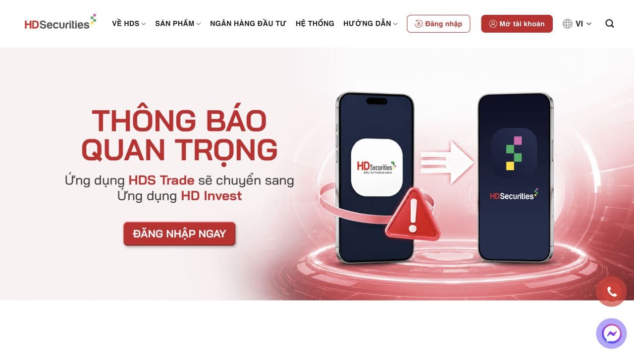 HD Securities — giao diện trang chủ